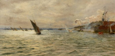 Lot 2 - WILLIAM LIONEL WYLLIE (BRITISH, 1851-1931) Signalling from Fort Blockhouse at the entrance to Portsmouth Harbour, circa 1912