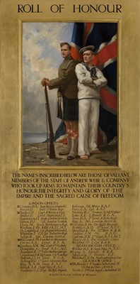 Lot 95 - ALLAN DOUGLAS DAVIDSON (BRITISH, 1873-1932) Andrew Weir & Co (Bank Line): Roll of Honour, circa 1920