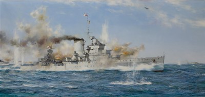 Lot 116 - δ MONTAGUE DAWSON (BRITISH, 1895-1973) H.M.S. 'Ajax' in action at the Battle of River Plate
