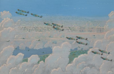 Lot 118 - δ CHARLES GORDON CHALONER OLIVE (AUSTRALIAN, 1916-1987) The Battle of Britain: No. 65 Squadron climbing to attack!