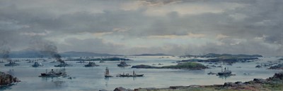 Lot 92 - FRANK WATSON WOOD (BRITISH, 1862-1953) The disposition of the High Seas Fleet in Scapa Flow, December 1918