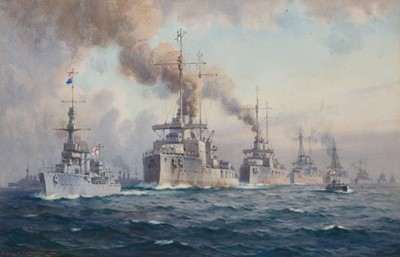 Lot 91 - δ SAMUEL JOHN MILTON BROWN (BRITISH, 1873-1965) The surrender of the German Fleet, 21st November 1918