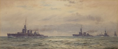 Lot 111 - ALMA CLAUDE BURLTON CULL (ENGLISH, 1880-1931) H.M. ‘C’-Class Cruisers 'Curacao', 'Caledon', 'Carysfort' and 'Cardiff' on manoeuvres