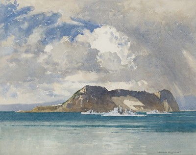 Lot 106 - δ NORMAN WILKINSON (BRITISH, 1878-1971) A study for 'The Rock: Gibraltar'