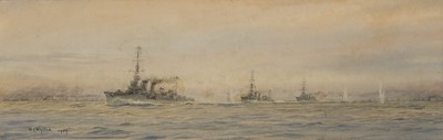 Lot 79 - WILLIAM LIONEL WYLLIE (BRITISH, 1851-1931) H.M. Light Cruiser's 'Calliope', 'Constance' and 'Comus', at Jutland, 7.20 P.M., May 1st 1916