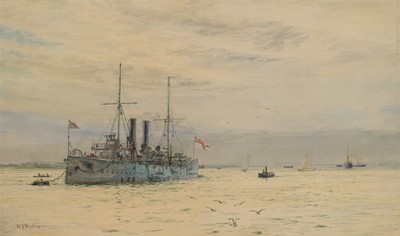 Lot 41 - WILLIAM LIONEL WYLLIE (BRITISH, 1851-1931) H.M. Protected Cruiser ‘Apollo’ at Sheerness, circa 1910