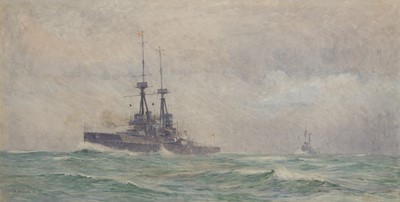 Lot 43 - ALMA CLAUDE BURLTON CULL (ENGLISH, 1880-1931) H.M. Battleship ‘St. Vincent’ wearing the flag of Rear Admiral Douglas Nicholson, 1st Division Home Fleet