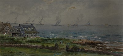Lot 30 - EDMUND DARCH LEWIS (BRITISH, 1835-1910) The North American Squadron leaving Newport, Rhode Island, August 25th 1905