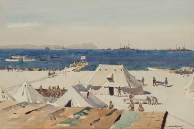 Lot 61 - δ NORMAN WILKINSON (BRITISH, 1878-1971) Dressing station - "A" Beach