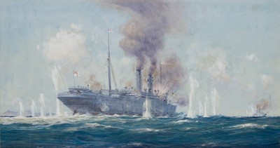 Lot 49 - PERCY FREDERICK SEATON SPENCE (AUSTRALIAN, 1868-1933) Study for 'H.M.S. 'Carmania' in action with the 'Cap Trafalgar''