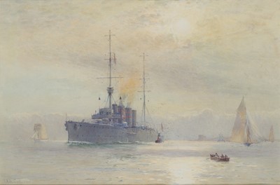 Lot 46 - ALMA CLAUDE BURLTON CULL (ENGLISH, 1880-1931) H.M. Light Cruiser ‘Southampton’ off Portsmouth