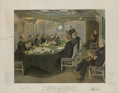 Lot 90 - 'THE SURRENDER OF THE GERMAN NAVY NOVEMBER 1918' coloured lithograph after Sir John Lavery (British, 1856-1941)