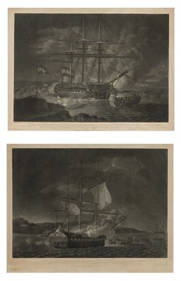 Lot 16 - TWO 19TH CENTURY AQUATINTS OF THE CUTTING OUT OF THE 'HERMIONE' BY ROBERT DODD
