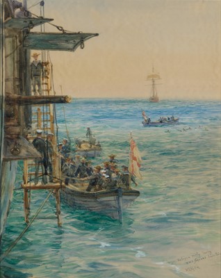 Lot 27 - WILLIAM LIONEL WYLLIE (BRITISH, 1851-1931) Eclipse party leaving H.M.S. ‘Theseus’, Santa Pola