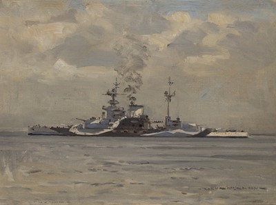 Lot 141 - δ NORMAN WILKINSON (BRITISH, 1878-1971) H.M. Battleship ‘Malaya’ in dazzle camouflage