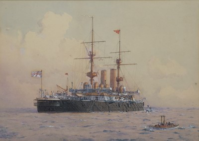 Lot 25 - HARRY COISH (BRITISH, 19TH CENTURY) H.M.S. ‘Resolution’ at anchor