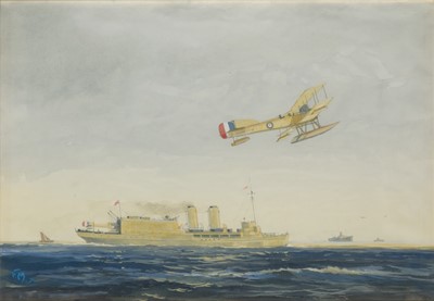 Lot 85 - ATTRIBUTED TO FRANK HENRY MASON (1875/76-1965) H.M. Seaplane tender 'Engadine' during the Great War