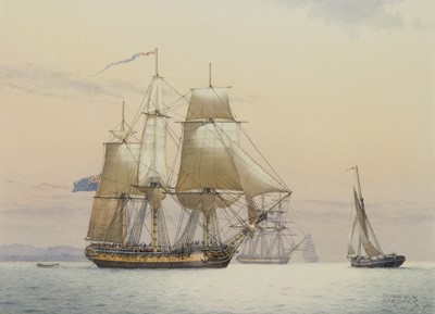 Lot 19 - δ DEREK GEORGE MONTAGUE GARDNER (BRITISH, 1914-2007) Nelson's 28-gun frigate 'Boreas'