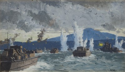 Lot 137 - δ NORMAN WILKINSON (BRITISH, 1878-1971) The Sicily landings, July 1943