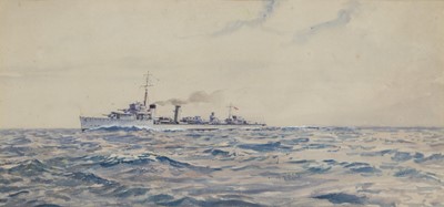 Lot 53 - KENNETH ALLINGTON YOCKNEY (BRITISH, 1881-1965) A Destroyer steaming down channel in the Great War