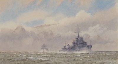 Lot 108 - ALMA CLAUDE BURLTON CULL (ENGLISH, 1880-1931) H.M.Destroyer ‘Venetia’ at sea with other ships of the 2nd Destroyer Flotilla
