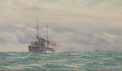 Lot 48 - ALMA CLAUDE BURLTON CULL (ENGLISH, 1880-1931) H.M. Armoured Cruiser ‘Cumberland’