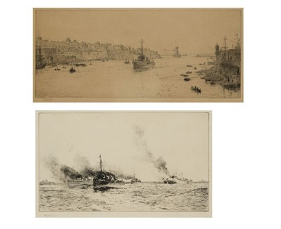 Lot 50 - WILLIAM LIONEL WYLLIE (BRITISH, 1851-1931) Warships in the Grand Harbour, Valetta, Malta