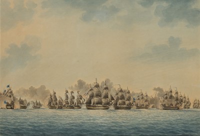 Lot 14 - CAPTAIN RALPH WILLETT MILLER (AMERICAN, 1762-1799) Battle off Cape St Vincent February 14th 1797: Two views of H.M.S. 'Captain' bearing broad pennant of Sir Horatio Nelson