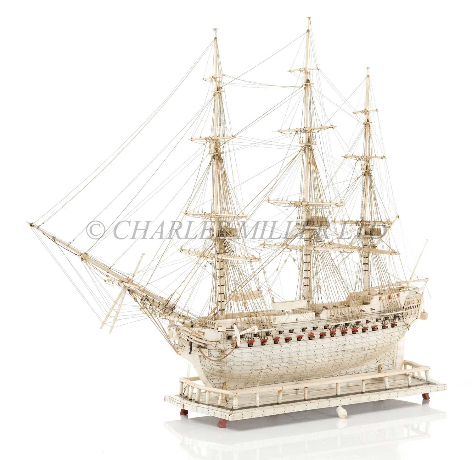 Lot 139 - A FINE EARLY 19TH CENTURY FRENCH NAPOLEONIC PRISONER-OF-WAR MODEL OF A 74- GUN FRIGATE