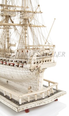 Lot 139 - A FINE EARLY 19TH CENTURY FRENCH NAPOLEONIC PRISONER-OF-WAR MODEL OF A 74- GUN FRIGATE