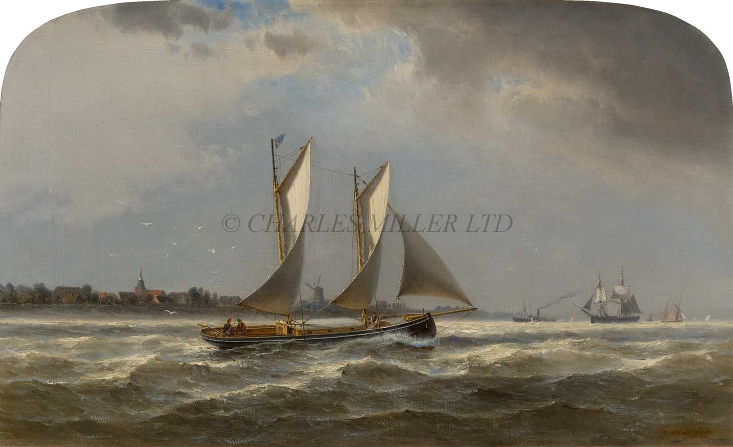 Lot 24 - FRANZ JOHANN WILHELM HÜNTEN (GERMAN, 1822-1887) The yacht 'Merrimac' R.L.Y.C. off Cuxhaven, 1864