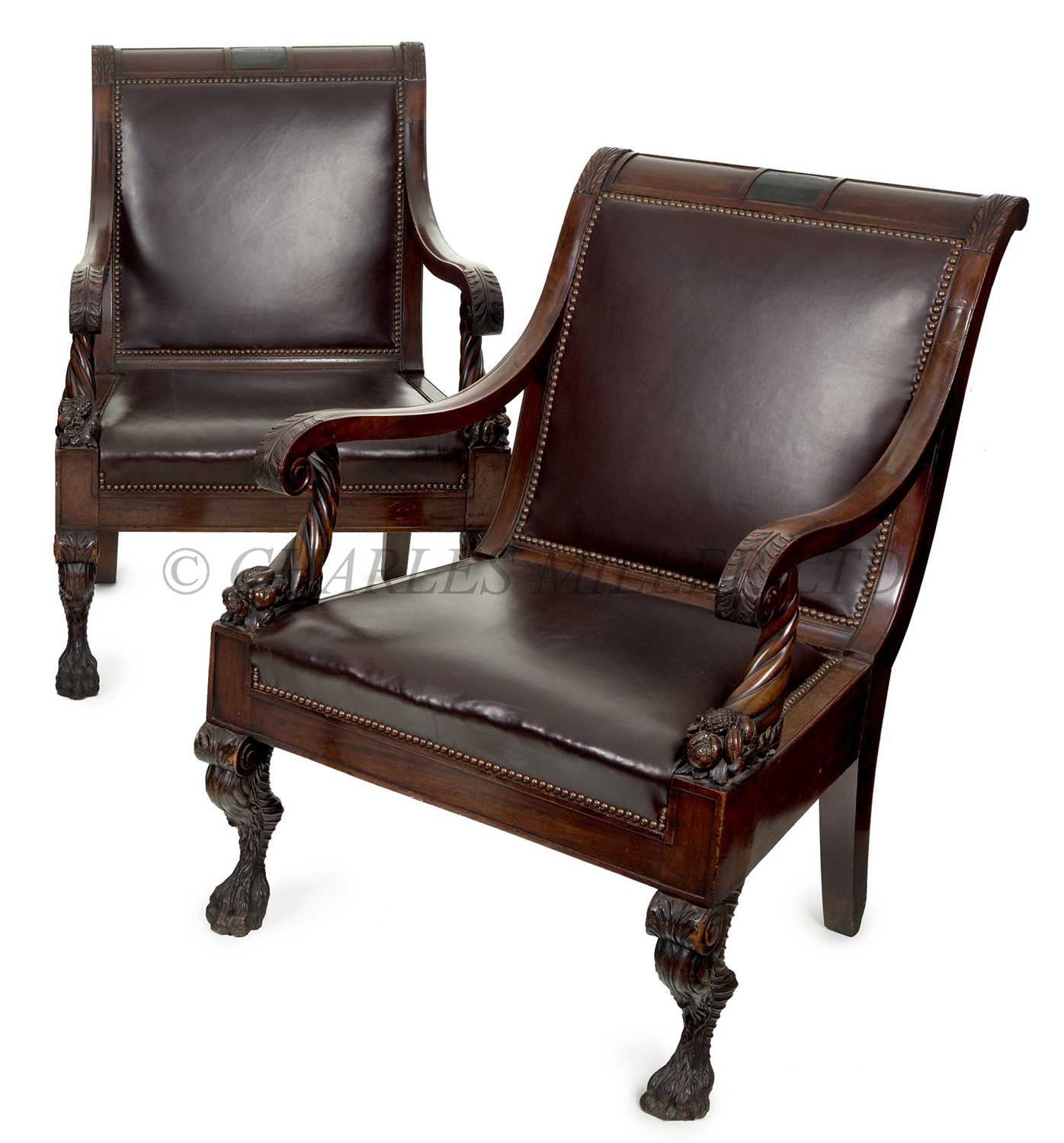 Lot 42 - TWO 19TH CENTURY BOARDROOM ARMCHAIRS PRESENTED BY THE P&O LINE