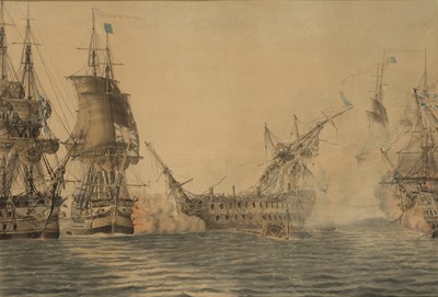 Lot 15 - CAPTAIN RALPH WILLETT MILLER (AMERICAN, 1762-1799) A view of His Majesty’s Ship 'Theseus' opening her fire in the Battle of the Nile, 1st August 1798