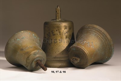 Lot 98 - TWO SHIPS' BELLS<br/><br/>One etched in Cyrillic...